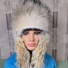 Grey and White Wolf fur Trapper Hat