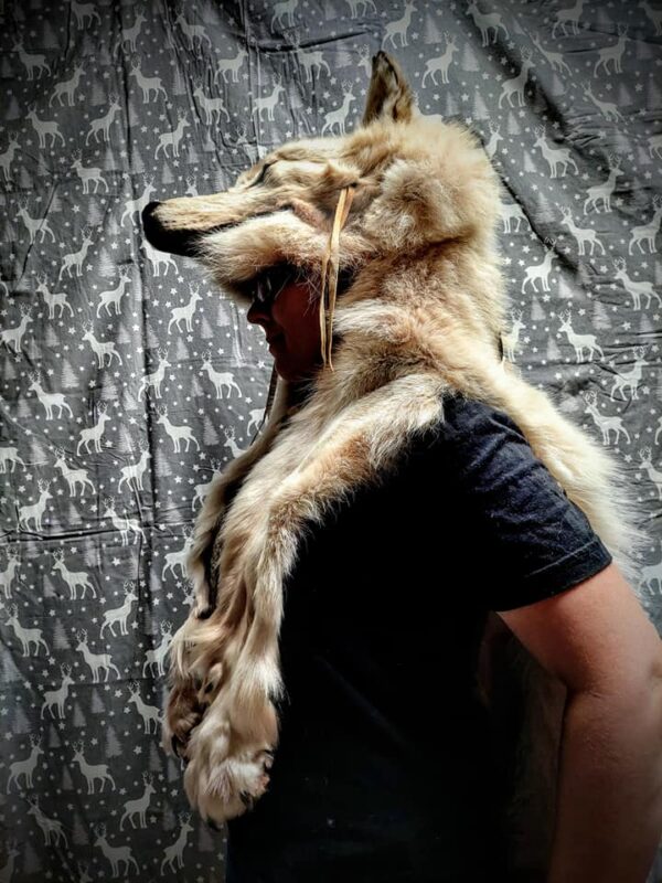 spectacular white arctic wolf shaman headdress Full length - Image 11