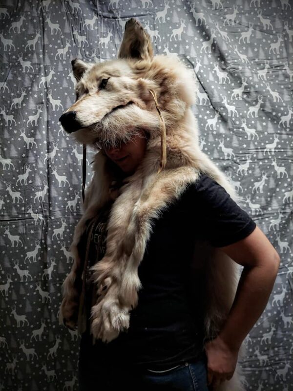 spectacular white arctic wolf shaman headdress Full length - Image 6