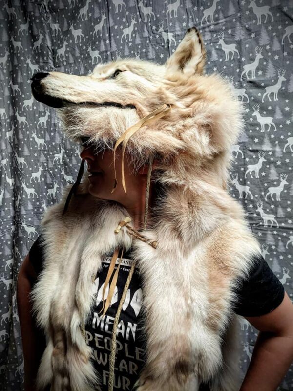 spectacular white arctic wolf shaman headdress Full length - Image 4