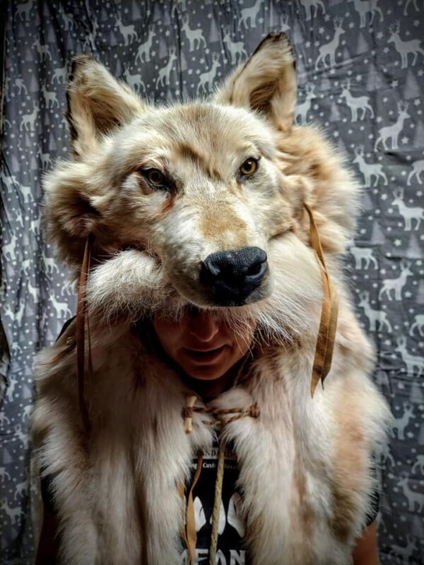 spectacular white arctic wolf shaman headdress Full length - Image 5