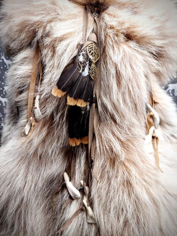 spectacular white arctic wolf shaman headdress Full length - Image 7