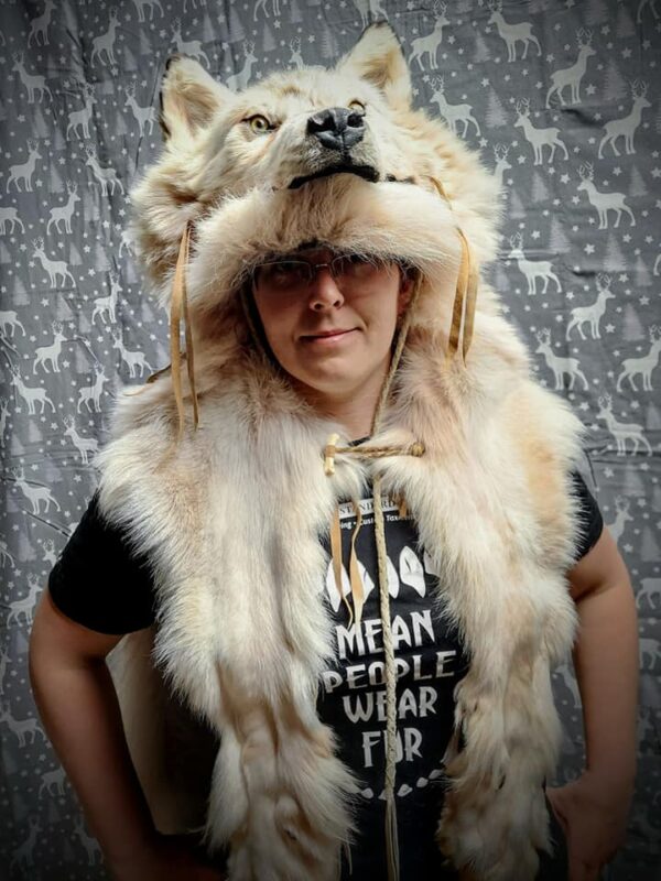 spectacular white arctic wolf shaman headdress Full length - Image 2
