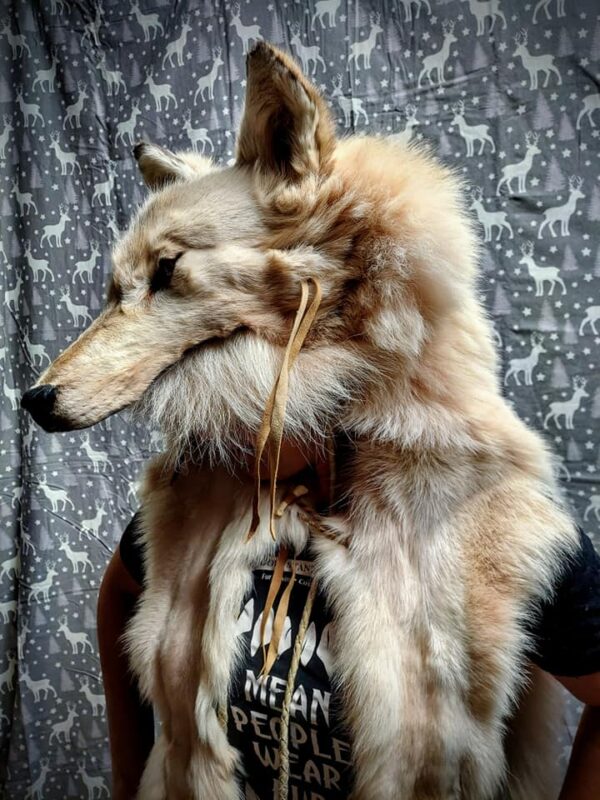 spectacular white arctic wolf shaman headdress Full length - Image 3