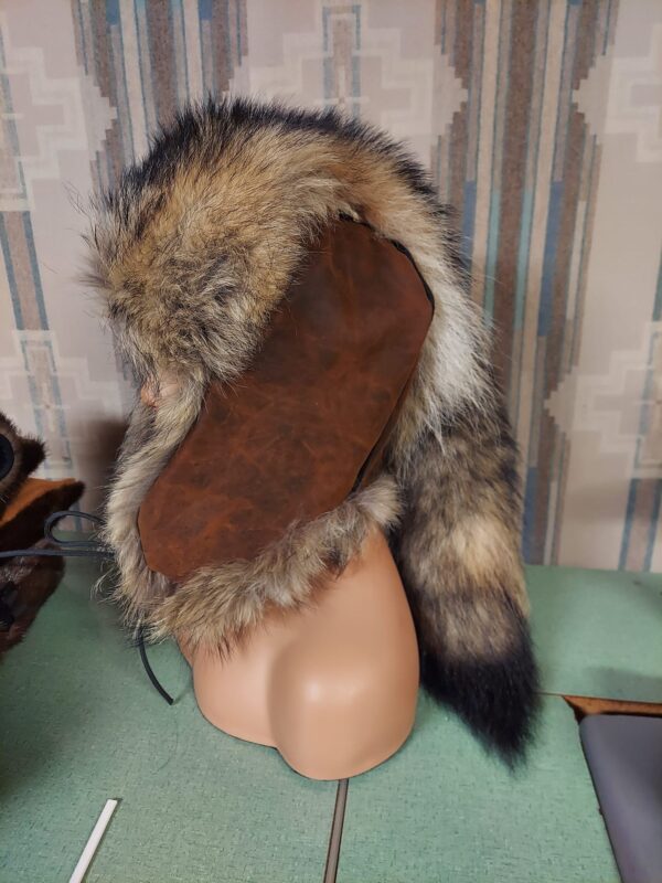 Timber Wolf fur Trapper Hat With Tail #2 - Image 2